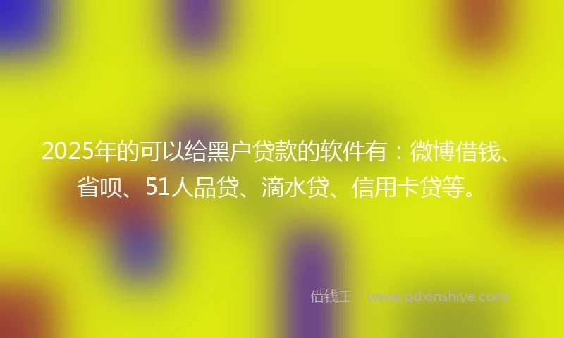 2025年的可以给黑户贷款的软件有：微博借钱、省呗、51人品贷、滴水贷、信用卡贷等。