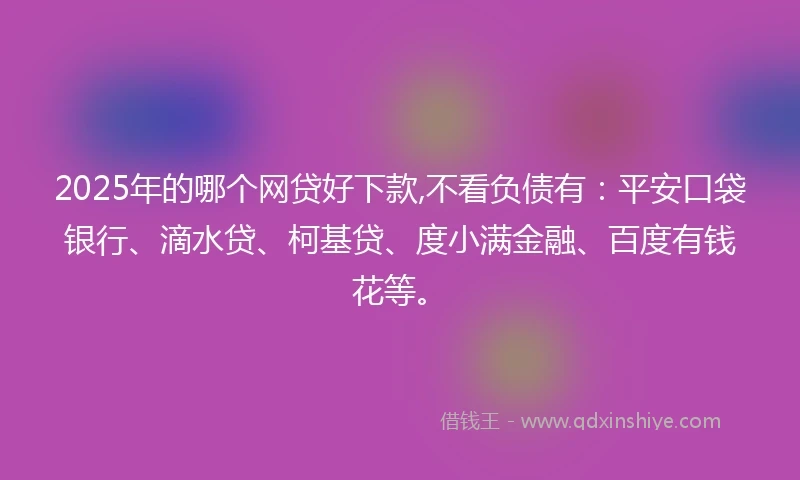2025年的哪个网贷好下款,不看负债有：平安口袋银行、滴水贷、柯基贷、度小满金融、百度有钱花等。