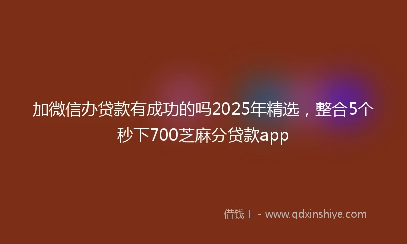 加微信办贷款有成功的吗2025年精选，整合5个秒下700芝麻分贷款app