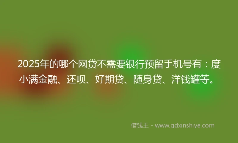 2025年的哪个网贷不需要银行预留手机号有：度小满金融、还呗、好期贷、随身贷、洋钱罐等。