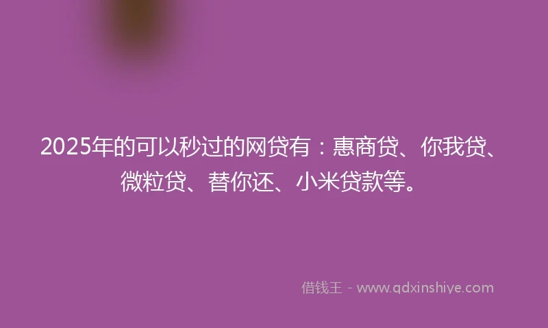 2025年的可以秒过的网贷有：惠商贷、你我贷、微粒贷、替你还、小米贷款等。