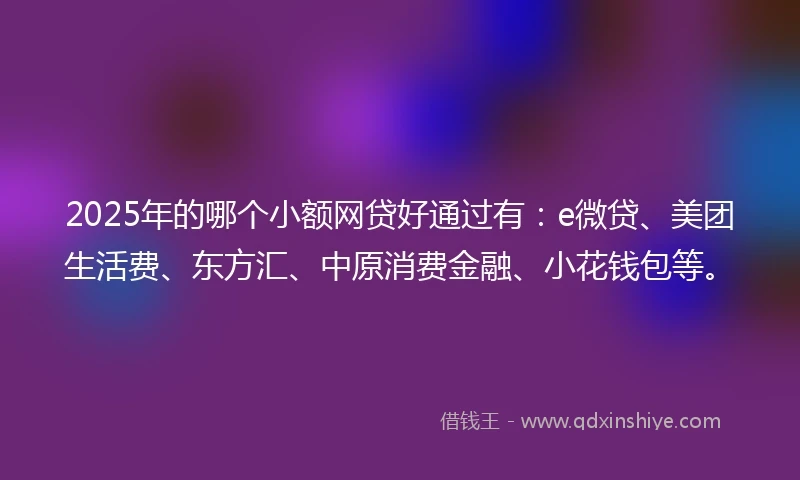 2025年的哪个小额网贷好通过有:e微贷、美团生活费、东方汇、中原消费金融、小花钱包等。