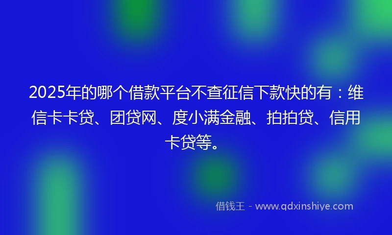 2025年的哪个借款平台不查征信下款快的有：维信卡卡贷、团贷网、度小满金融、拍拍贷、信用卡贷等。