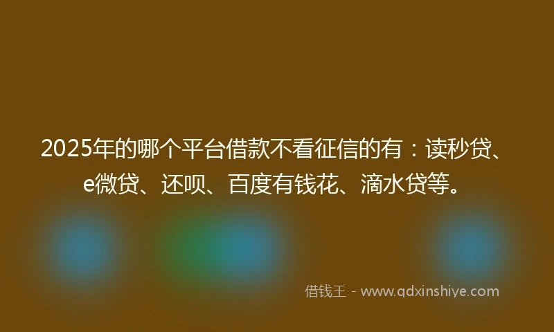2025年的哪个平台借款不看征信的有：读秒贷、e微贷、还呗、百度有钱花、滴水贷等。