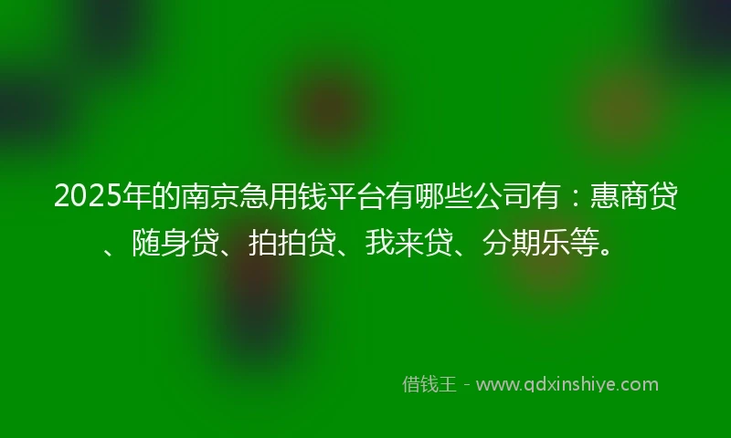 2025年的南京急用钱平台有哪些公司有：惠商贷、随身贷、拍拍贷、我来贷、分期乐等。