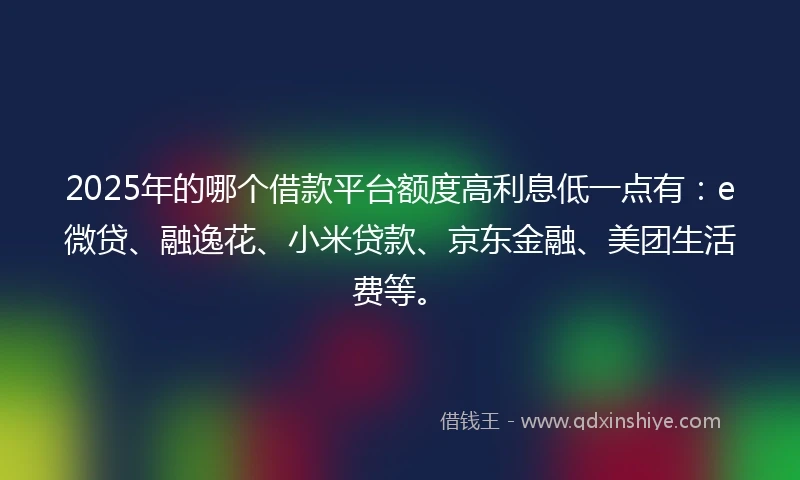 2025年的哪个借款平台额度高利息低一点有：e微贷、融逸花、小米贷款、京东金融、美团生活费等。