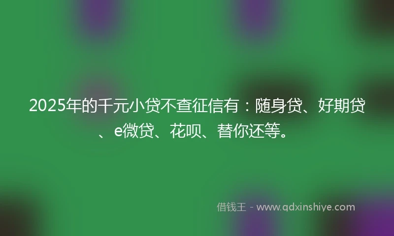 2025年的千元小贷不查征信有：随身贷、好期贷、e微贷、花呗、替你还等。