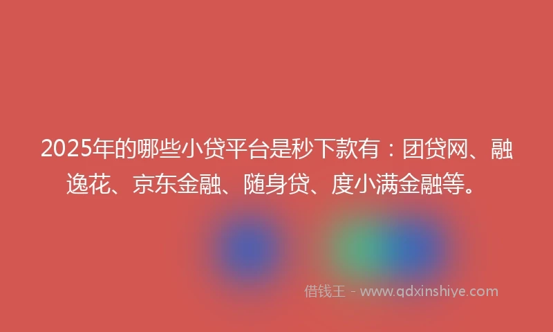 2025年的哪些小贷平台是秒下款有：团贷网、融逸花、京东金融、随身贷、度小满金融等。