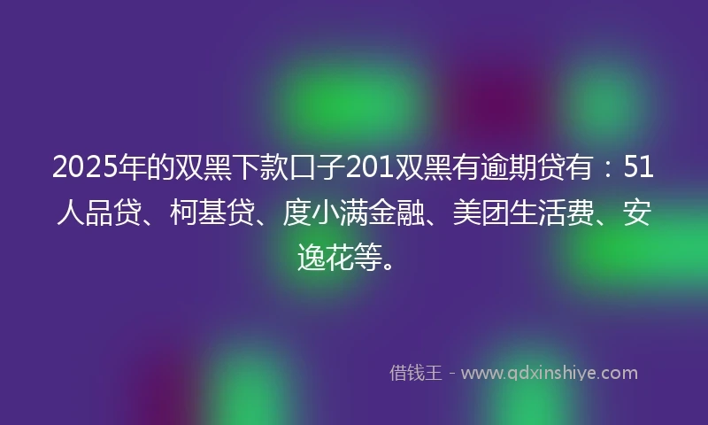 2025年的双黑下款口子201双黑有逾期贷有：51人品贷、柯基贷、度小满金融、美团生活费、安逸花等。