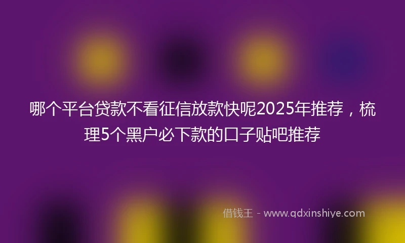 哪个平台贷款不看征信放款快呢2025年推荐,梳理5个黑户必下款的口子贴吧推荐