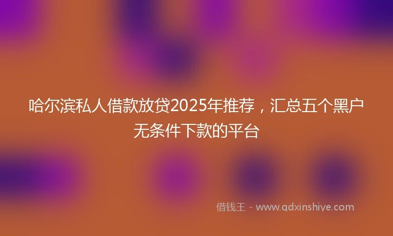 哈尔滨私人借款放贷2025年推荐，汇总五个黑户无条件下款的平台