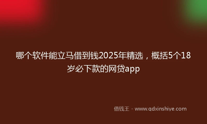 哪个软件能立马借到钱2025年精选，概括5个18岁必下款的网贷app