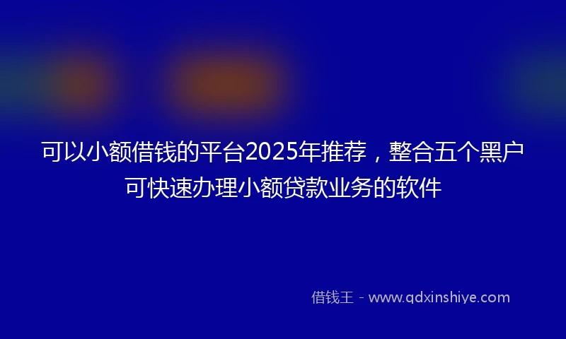 可以小额借钱的平台2025年推荐，整合五个黑户可快速办理小额贷款业务的软件