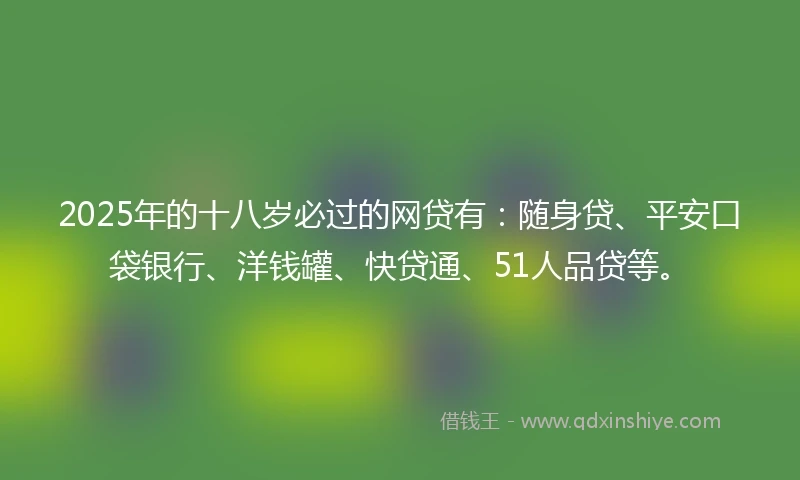 2025年的十八岁必过的网贷有：随身贷、平安口袋银行、洋钱罐、快贷通、51人品贷等。