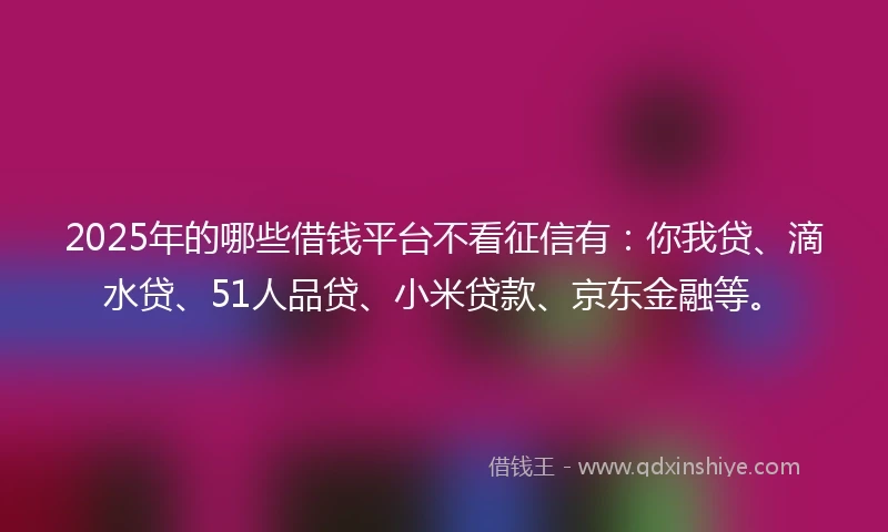 2025年的哪些借钱平台不看征信有：你我贷、滴水贷、51人品贷、小米贷款、京东金融等。
