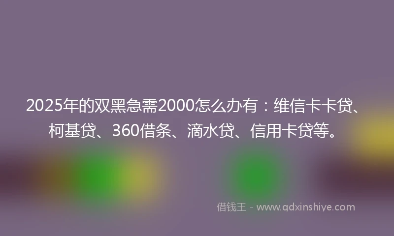 2025年的双黑急需2000怎么办有：维信卡卡贷、柯基贷、360借条、滴水贷、信用卡贷等。