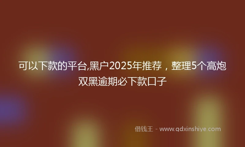 可以下款的平台,黑户2025年推荐,整理5个高炮双黑逾期必下款口子
