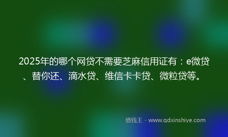 2025年的哪个网贷不需要芝麻信用证有：e微贷、替你还、滴水贷、维信卡卡贷、微粒贷等。