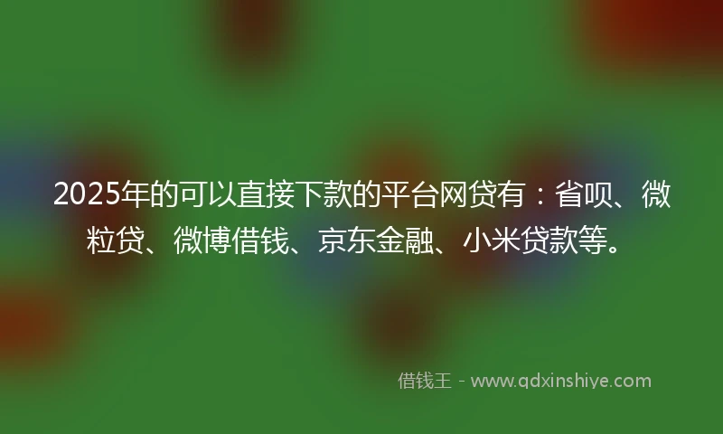 2025年的可以直接下款的平台网贷有：省呗、微粒贷、微博借钱、京东金融、小米贷款等。