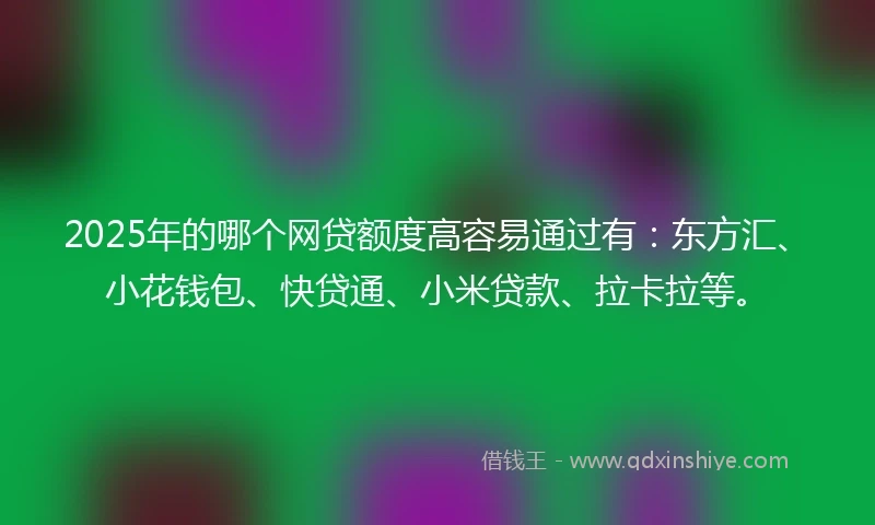 2025年的哪个网贷额度高容易通过有：东方汇、小花钱包、快贷通、小米贷款、拉卡拉等。