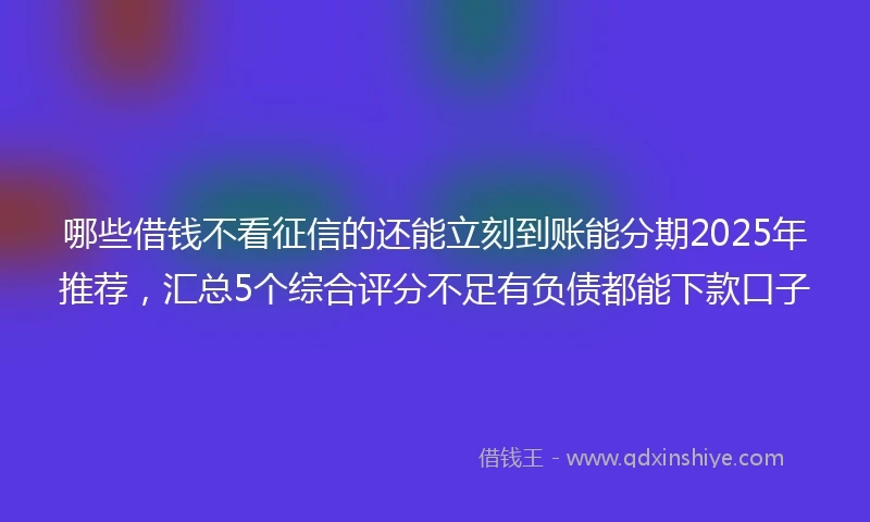 哪些借钱不看征信的还能立刻到账能分期2025年推荐,汇总5个综合评分不足有负债都能下款口子