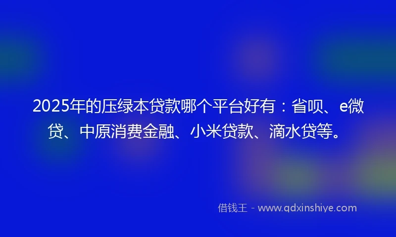 2025年的压绿本贷款哪个平台好有：省呗、e微贷、中原消费金融、小米贷款、滴水贷等。