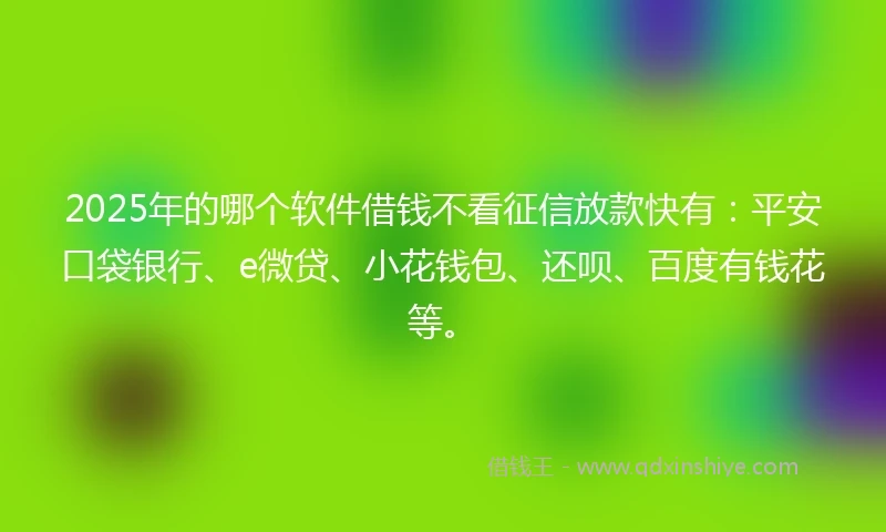2025年的哪个软件借钱不看征信放款快有：平安口袋银行、e微贷、小花钱包、还呗、百度有钱花等。