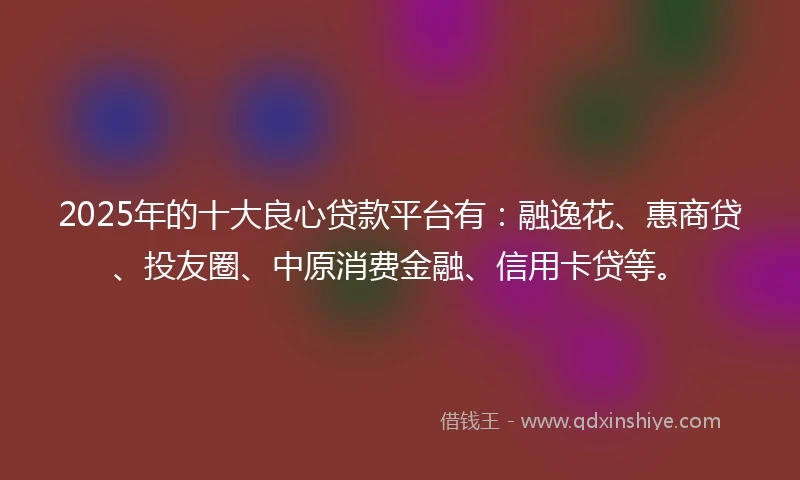 2025年的十大良心贷款平台有：融逸花、惠商贷、投友圈、中原消费金融、信用卡贷等。