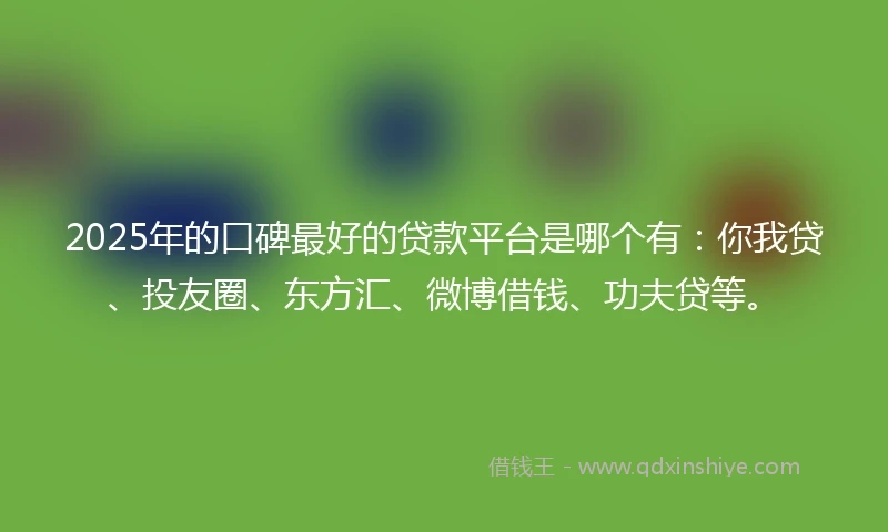 2025年的口碑最好的贷款平台是哪个有：你我贷、投友圈、东方汇、微博借钱、功夫贷等。