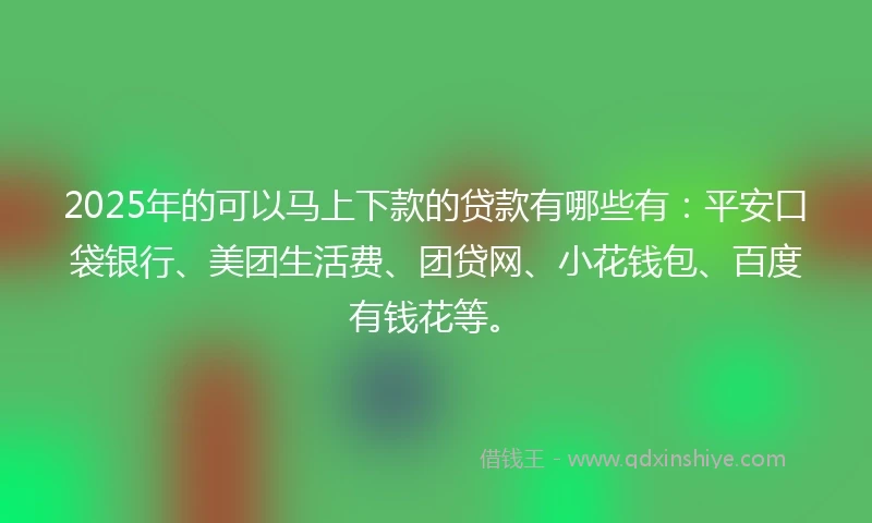 2025年的可以马上下款的贷款有哪些有：平安口袋银行、美团生活费、团贷网、小花钱包、百度有钱花等。