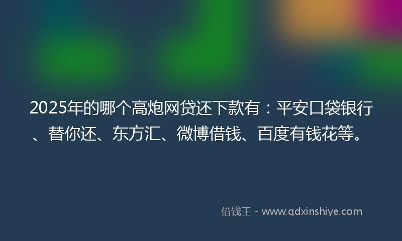 2025年的哪个高炮网贷还下款有：平安口袋银行、替你还、东方汇、微博借钱、百度有钱花等。