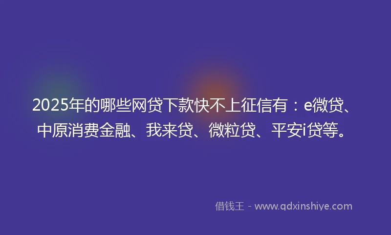 2025年的哪些网贷下款快不上征信有：e微贷、中原消费金融、我来贷、微粒贷、平安i贷等。