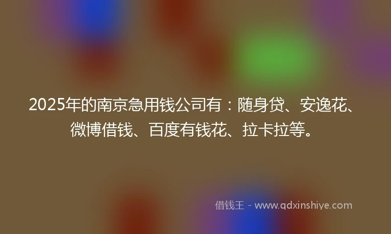 2025年的南京急用钱公司有：随身贷、安逸花、微博借钱、百度有钱花、拉卡拉等。