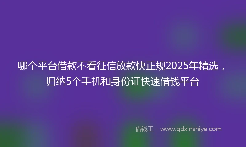 哪个平台借款不看征信放款快正规2025年精选，归纳5个手机和身份证快速借钱平台