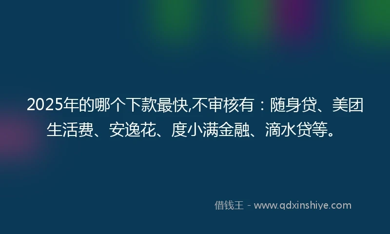 2025年的哪个下款最快,不审核有：随身贷、美团生活费、安逸花、度小满金融、滴水贷等。