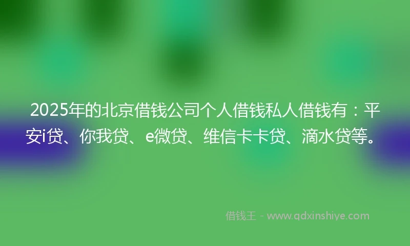 2025年的北京借钱公司个人借钱私人借钱有：平安i贷、你我贷、e微贷、维信卡卡贷、滴水贷等。