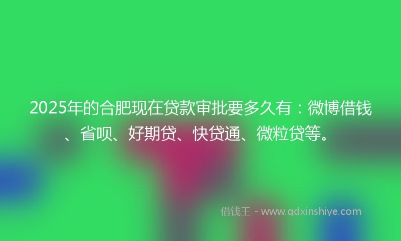 2025年的合肥现在贷款审批要多久有：微博借钱、省呗、好期贷、快贷通、微粒贷等。