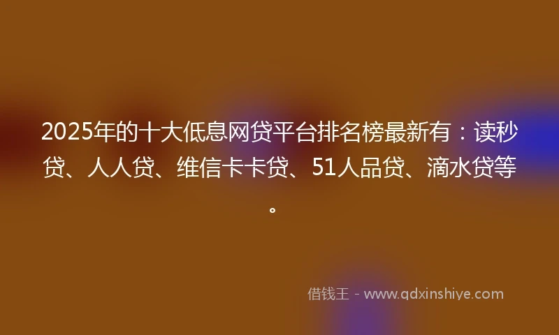 2025年的十大低息网贷平台排名榜最新有：读秒贷、人人贷、维信卡卡贷、51人品贷、滴水贷等。