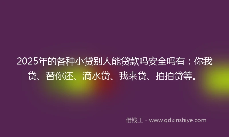 2025年的各种小贷别人能贷款吗安全吗有：你我贷、替你还、滴水贷、我来贷、拍拍贷等。