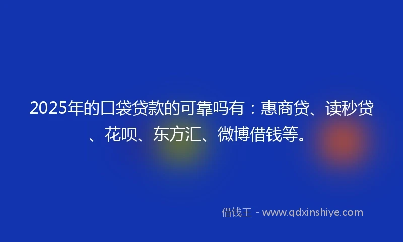 2025年的口袋贷款的可靠吗有：惠商贷、读秒贷、花呗、东方汇、微博借钱等。