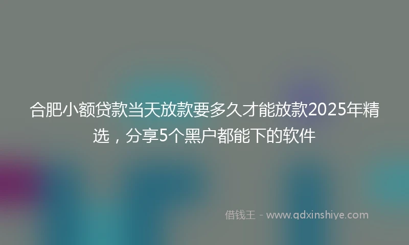 合肥小额贷款当天放款要多久才能放款2025年精选，分享5个黑户都能下的软件