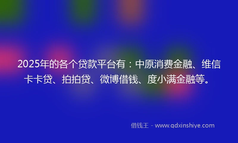 2025年的各个贷款平台有：中原消费金融、维信卡卡贷、拍拍贷、微博借钱、度小满金融等。