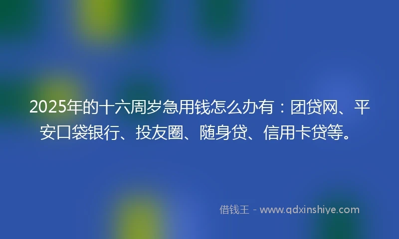 2025年的十六周岁急用钱怎么办有：团贷网、平安口袋银行、投友圈、随身贷、信用卡贷等。