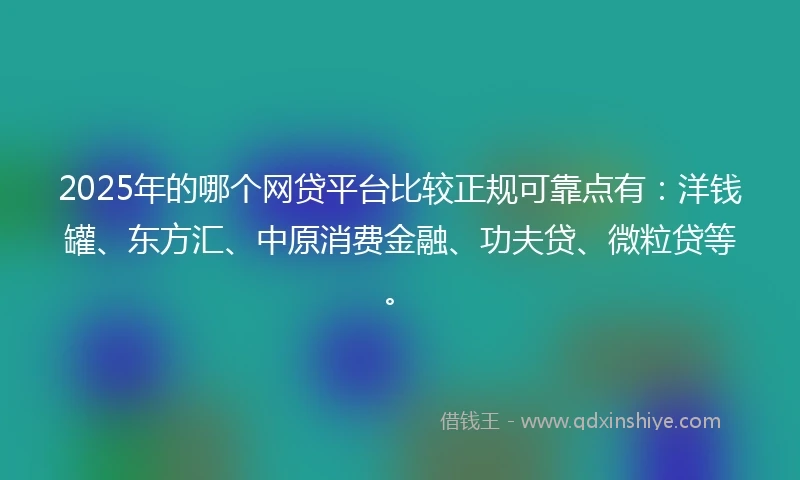 2025年的哪个网贷平台比较正规可靠点有：洋钱罐、东方汇、中原消费金融、功夫贷、微粒贷等。
