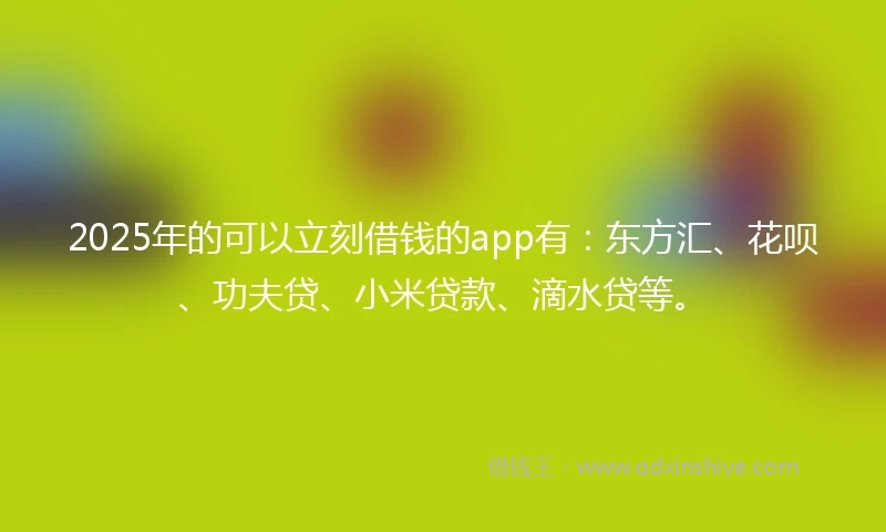 2025年的可以立刻借钱的app有：东方汇、花呗、功夫贷、小米贷款、滴水贷等。