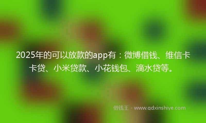 2025年的可以放款的app有：微博借钱、维信卡卡贷、小米贷款、小花钱包、滴水贷等。