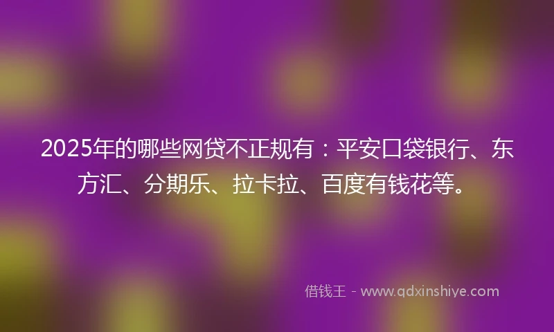 2025年的哪些网贷不正规有:平安口袋银行、东方汇、分期乐、拉卡拉、百度有钱花等。