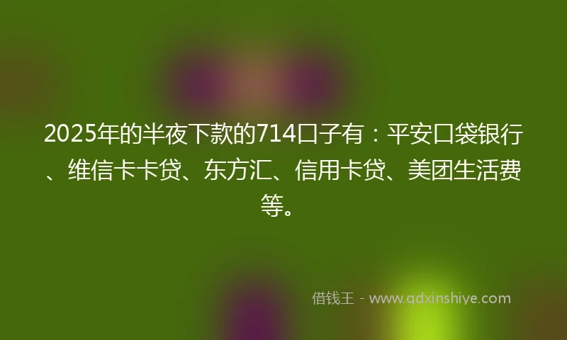 2025年的半夜下款的714口子有：平安口袋银行、维信卡卡贷、东方汇、信用卡贷、美团生活费等。