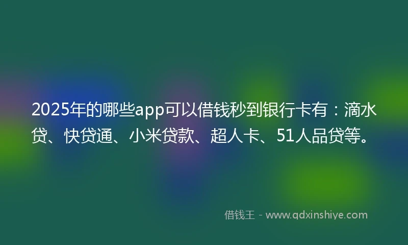 2025年的哪些app可以借钱秒到银行卡有:滴水贷、快贷通、小米贷款、超人卡、51人品贷等。