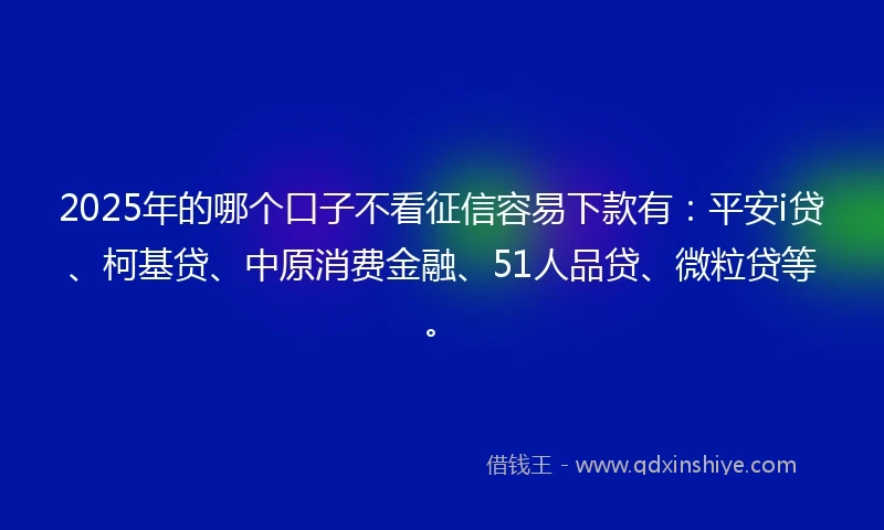 2025年的哪个口子不看征信容易下款有：平安i贷、柯基贷、中原消费金融、51人品贷、微粒贷等。